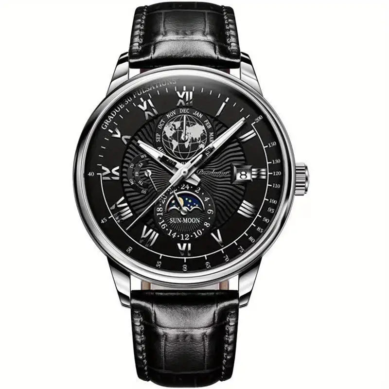 Montre Mécanique De Luxe Pour Homme Avec Cadran Saphir Et Complication Phase De Lune Men's watch Electro Paris Noir Argent Noir