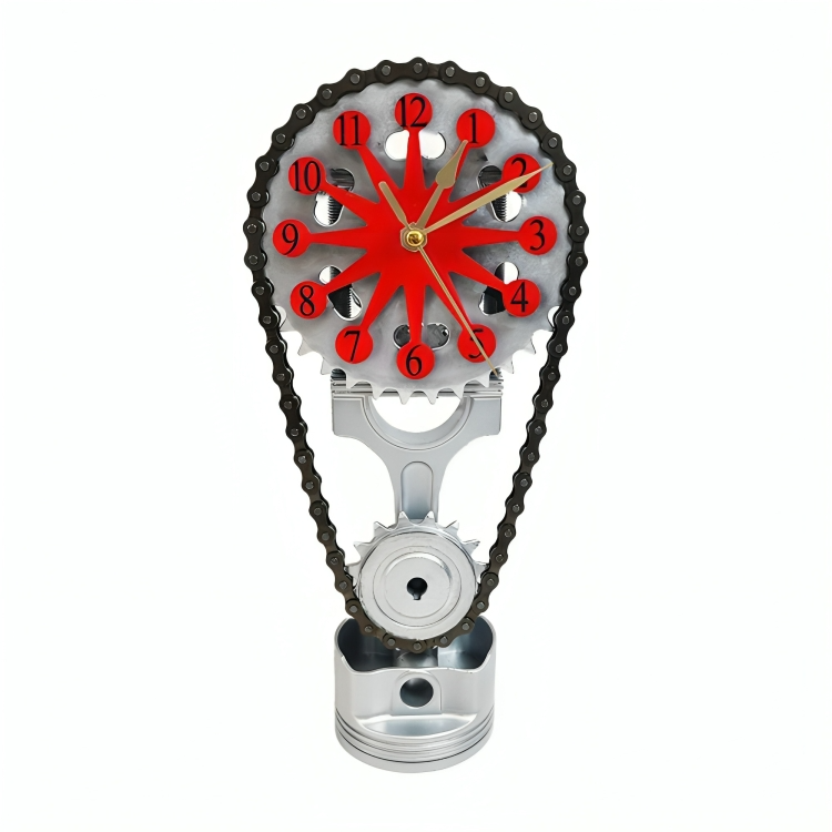 Horloge De Bureau Avec Engrenages Métalliques Mobiles Et Design Industriel Pour Décoration Moderne Clock Electro Paris Rouge
