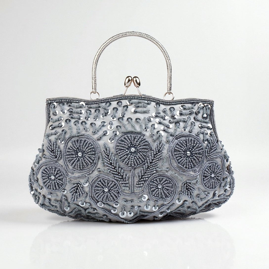Pochette Beaded Elegance – Sac de soirée intemporel inspiré de l'Art déco Clutches Electro Paris Gris