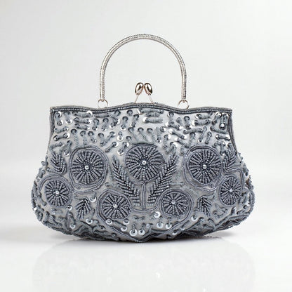 Pochette Beaded Elegance – Sac de soirée intemporel inspiré de l'Art déco Clutches Electro Paris Gris