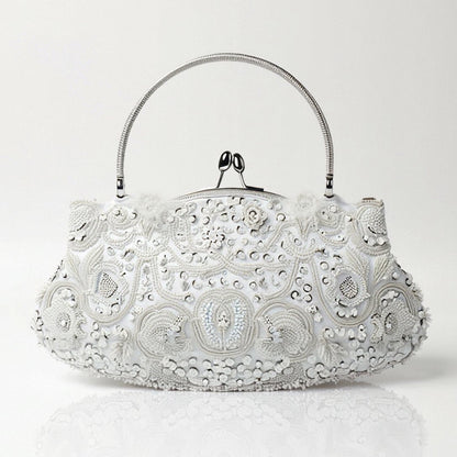 Pochette Beaded Elegance – Sac de soirée intemporel inspiré de l'Art déco Clutches Electro Paris Argent