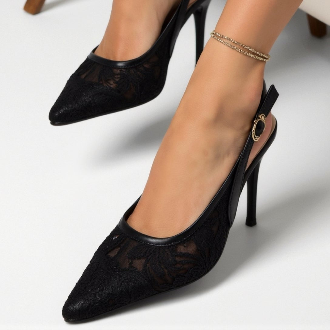 Chaussures À Talons – Élégantes Sandales À Talons En Dentelle High heels Electro Paris Noir 36