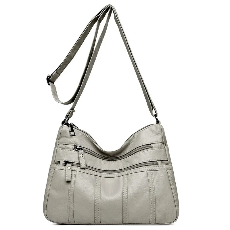 Sac Bandoulière Serena en Cuir Souple Women's bag Electro Paris Gris clair