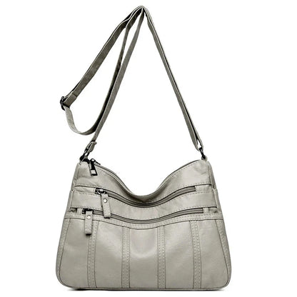 Sac Bandoulière Serena en Cuir Souple Women's bag Electro Paris Gris clair