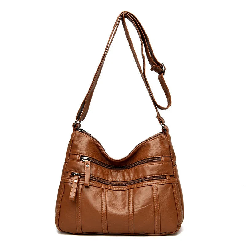 Sac Bandoulière Serena en Cuir Souple Women's bag Electro Paris Marron