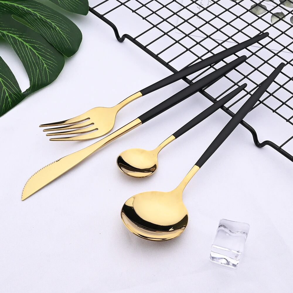 Ensemble De Couverts Noir Et Or Moderne 24 Pièces Pour Repas Élégants Et Quotidiens Flatware Electro Paris