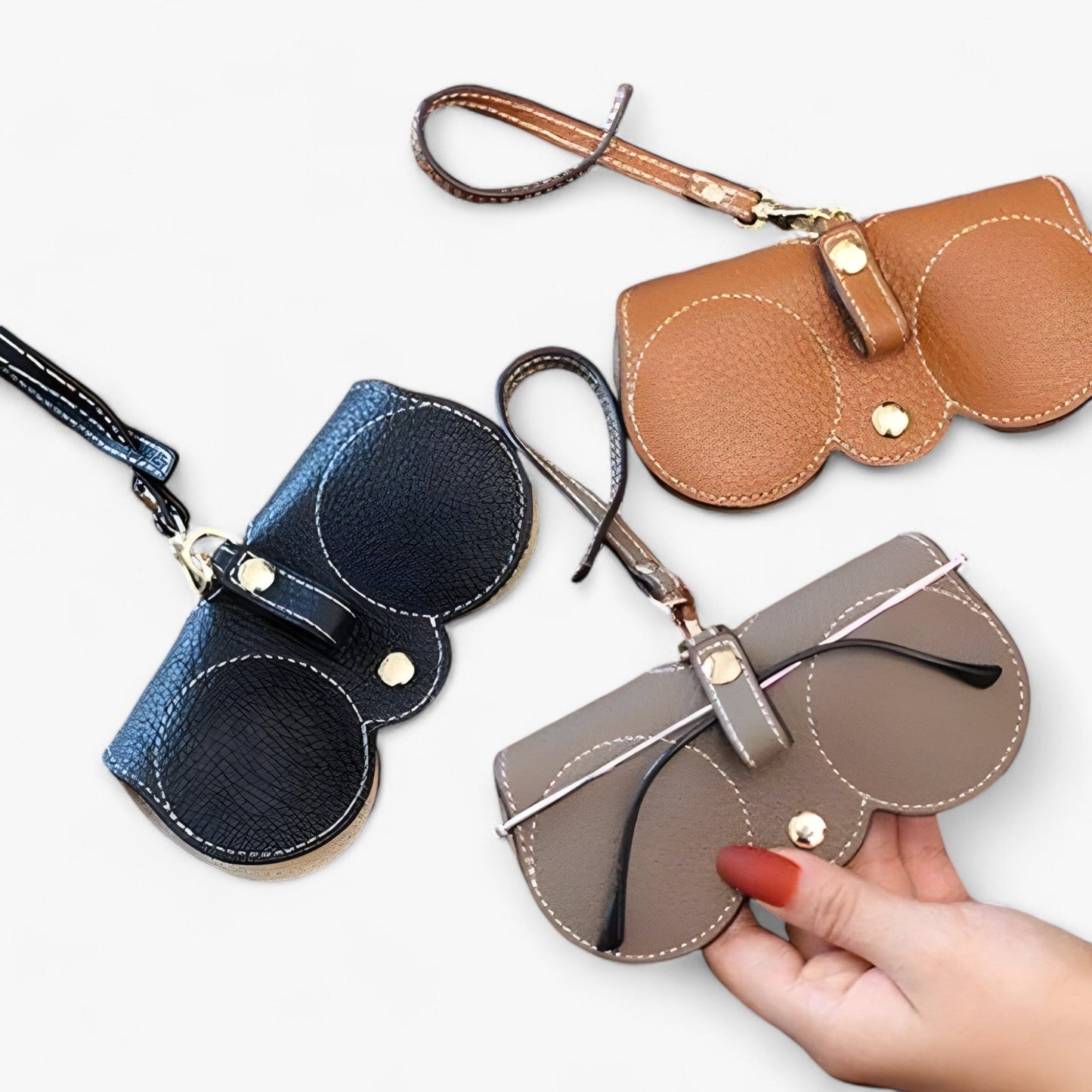 Étui En Cuir De Protection Avec Fermeture À Pression Pour Lunettes Et Accessoires Eyeglasses Electro Paris