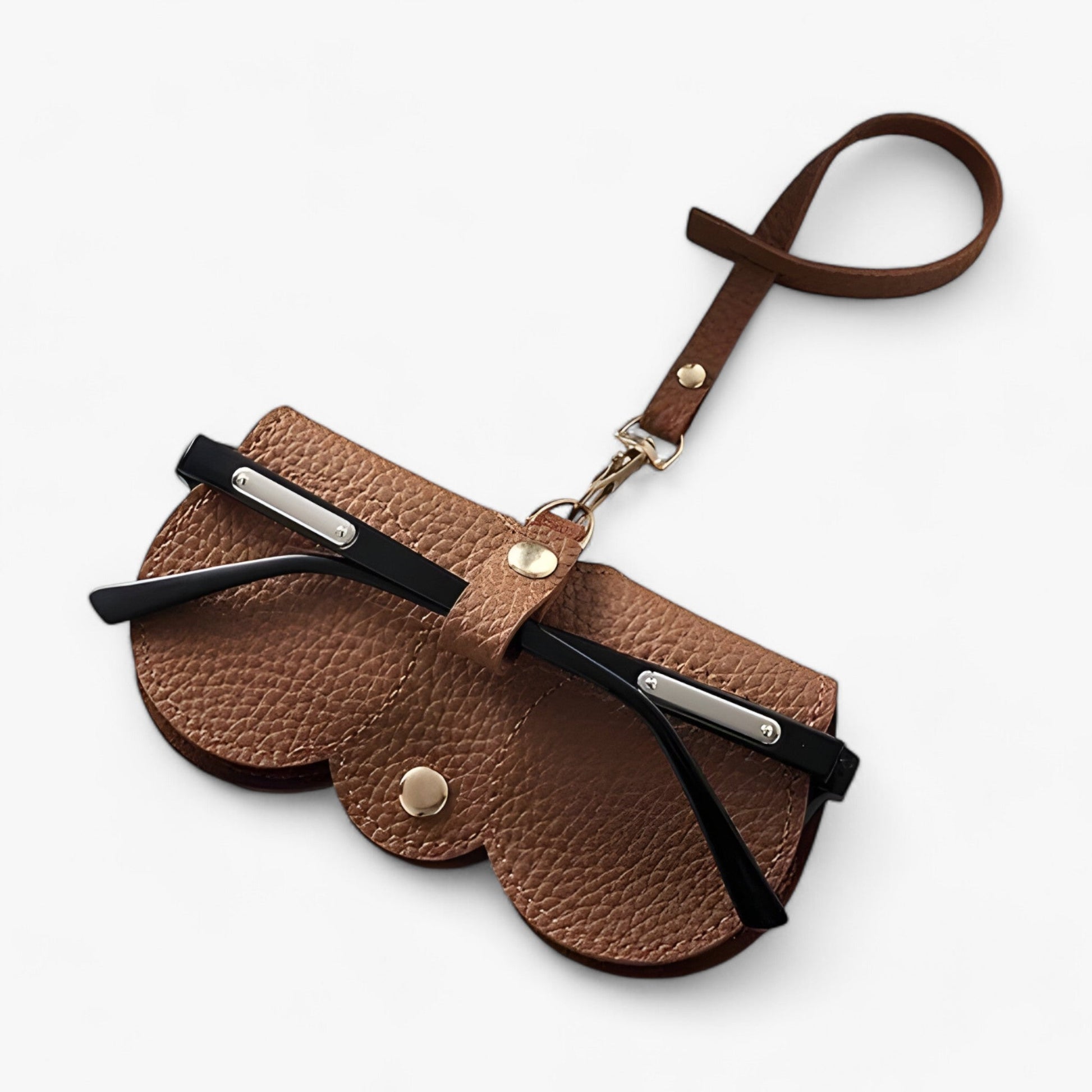 Étui En Cuir De Protection Avec Fermeture À Pression Pour Lunettes Et Accessoires Eyeglasses Electro Paris Marron