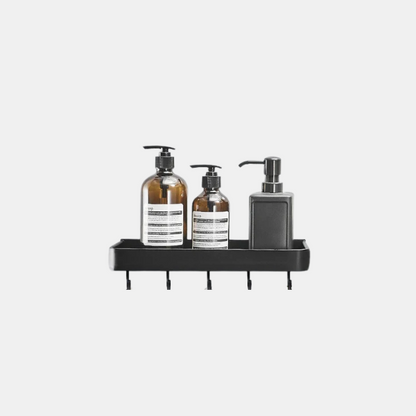 Étagère d'Angle de Douche Sans Perçage – Organisateur Mural en Aluminium pour Salle de Bain Rangement et organisation de cuisine Electro Paris Noir avec plateau