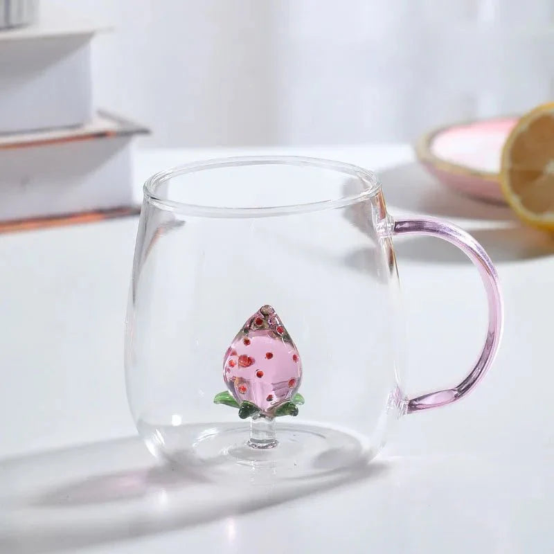 Tasse en Verre Borosilicaté Durable avec Décoration Animale 3D Kitchen Accessories Electro Paris Fraise