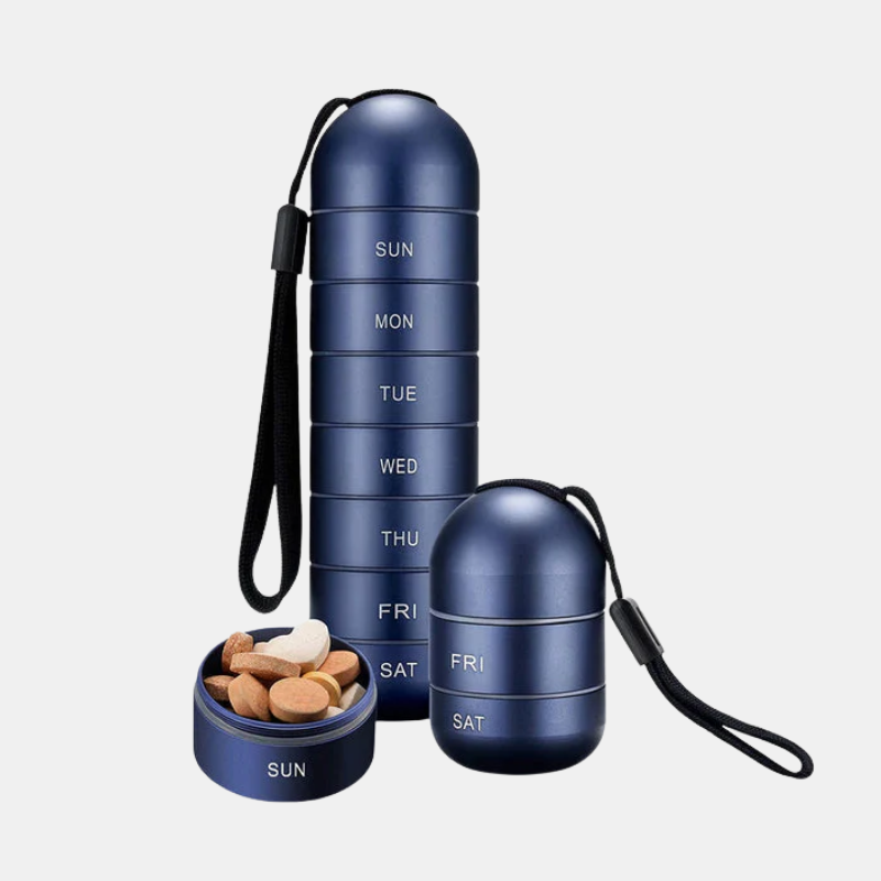 Pilulier De Voyage En Aluminium 7 Jours Étanche Et Compact Pour Médicaments Pill box Electro Paris Bleu