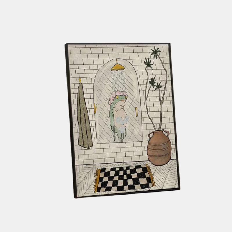 Art Mural En Toile Cartoon Grenouille Pour Décoration De Salle De Bain Et Intérieurs Ludiques Art mural Electro Paris Beige 30X42cm