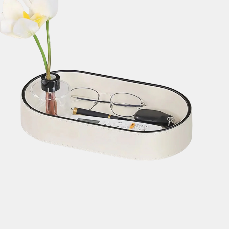 Plateau Organisateur En Cuir Pour Bureau Et Rangement Quotidien Des Petits Objets Decorative Trays Electro Paris Blanc