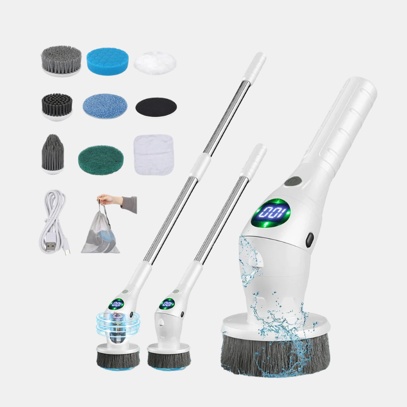 Brosse Électrique Rotative Sans Fil 8-en-1 Pour Nettoyage Maison Cuisine Et Salle De Bain Nettoyeur de sol Electro Paris Blanc