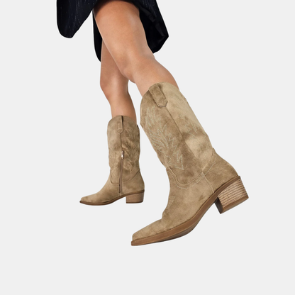 Bottines Cowboy à Talon Bloc – Esprit Western et Élégance Urbaine Women Boots Electro Paris Kaki 36