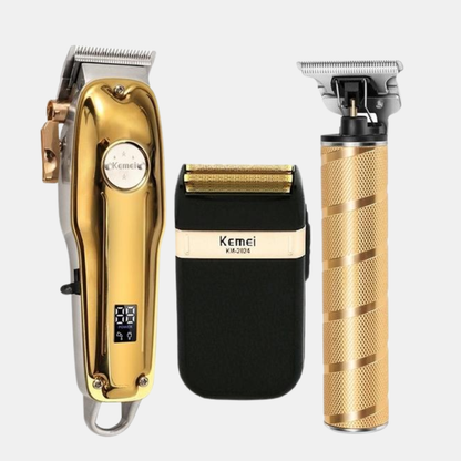 Tondeuse À Cheveux Professionnelle 3-en-1 Sans Fil Avec Écran LED Et Tête De Finition Razor Electro Paris Or