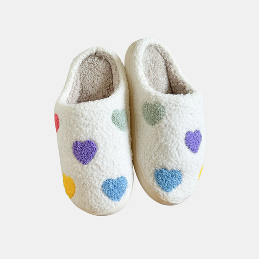 Chaussons Confortables Avec Motif Cœur Multicolore Pour Détente À La Maison Slippers Electro Paris Blanc 36