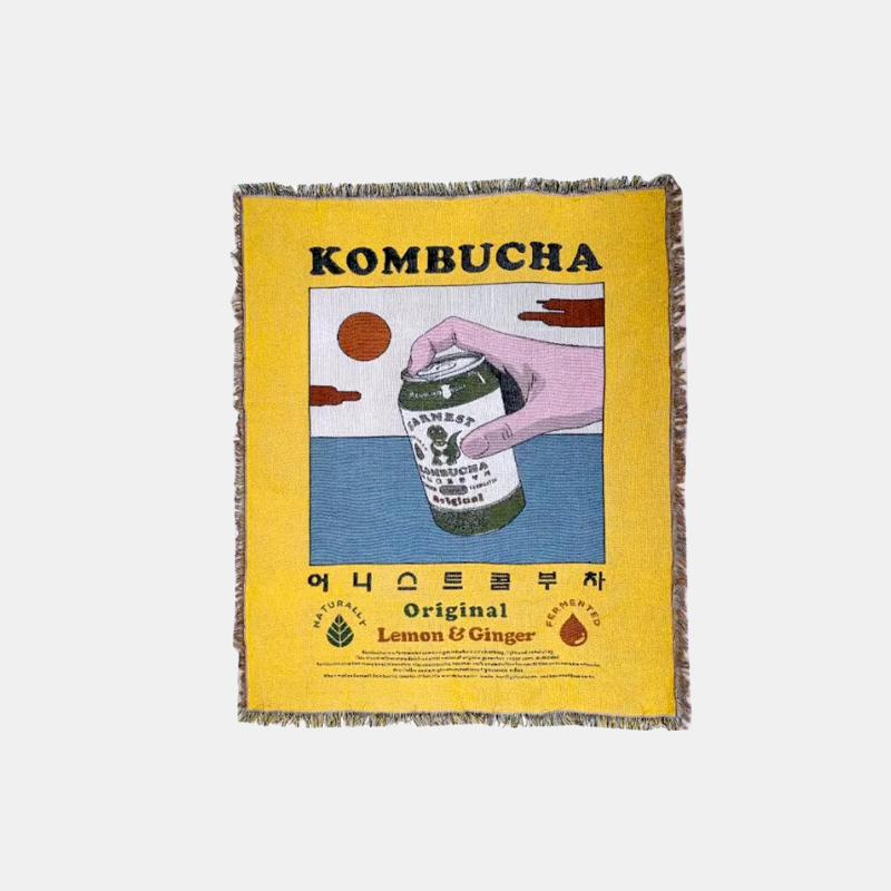 Couverture Rétro Avec Motif Kombucha Pour Salon Confortable, Canapé Et Ambiance Fun Throw Blankets Electro Paris Jaune