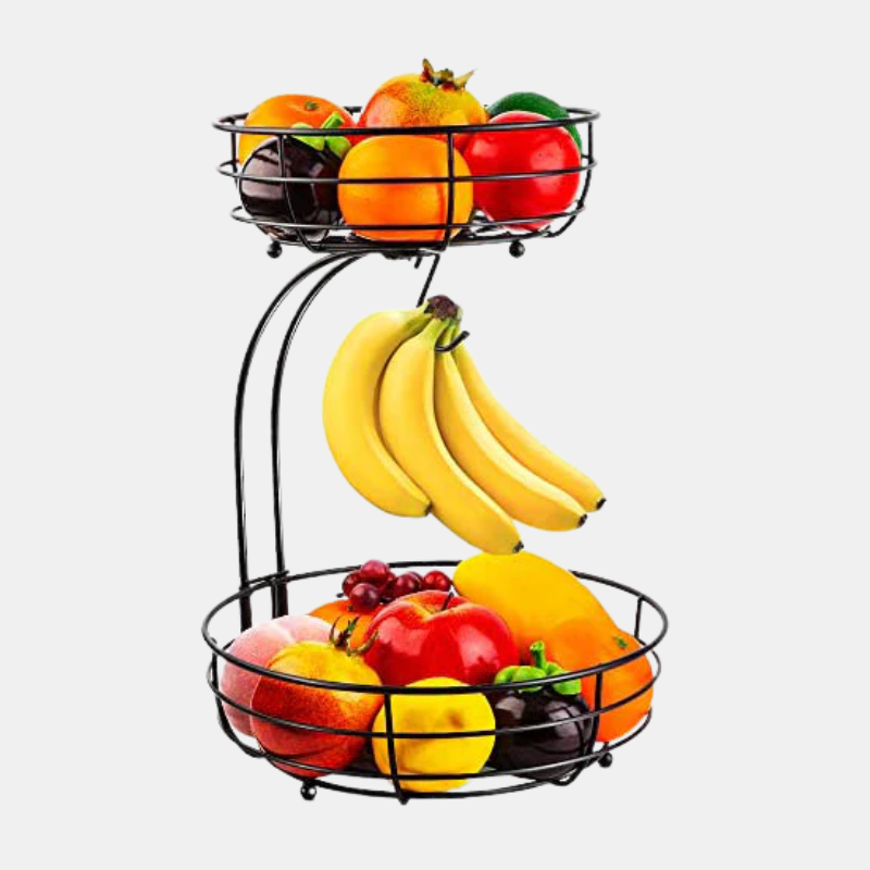 Panier à Fruits et Légumes à Deux Niveaux Avec Support à Bananes – Panier Métallique Élégant Pour Cuisine Organisée Fruit storage Electro Paris Noir