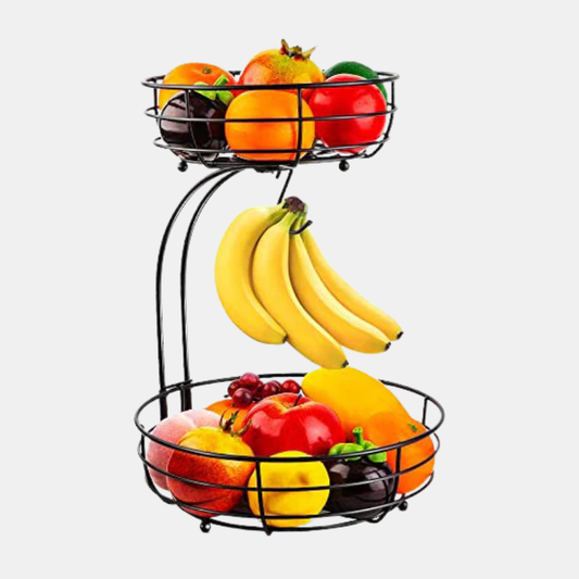 Panier à Fruits et Légumes à Deux Niveaux Avec Support à Bananes – Panier Métallique Élégant Pour Cuisine Organisée Fruit storage Electro Paris Noir