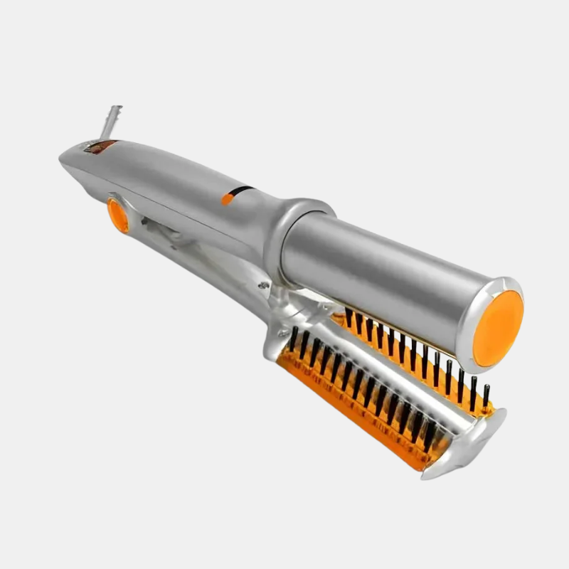 Brosse À Cheveux Professionnelle 2 en 1 Rotative et Chauffante Pour Lissage et Boucles Hair Brush Electro Paris Silver Orange