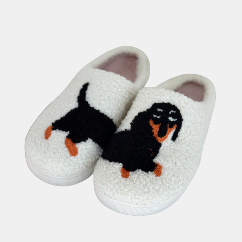Chaussons Confortables Pour La Maison Avec Motif Teckel Multicolore Et Semelle Antidérapante Slippers Electro Paris Blanc 36