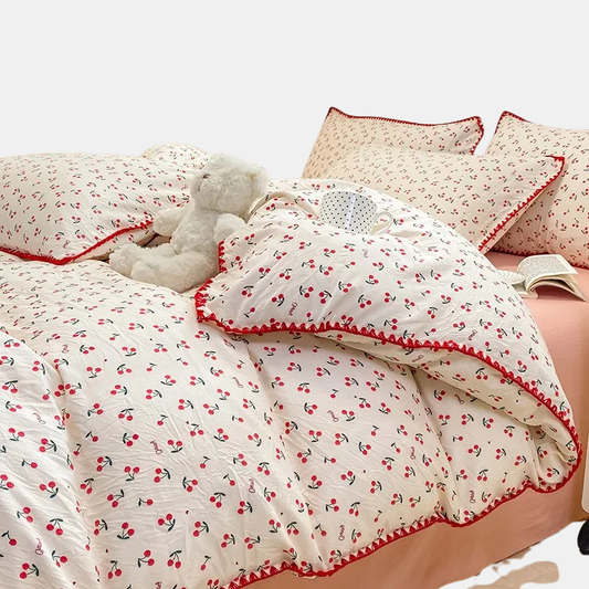 Literie – Floral Bedding Set Avec Motifs Cerises Et Fleurs Pour Une Chambre Fraîche Et Colorée Bedding Electro Paris Cerise Simple - 3 pièces