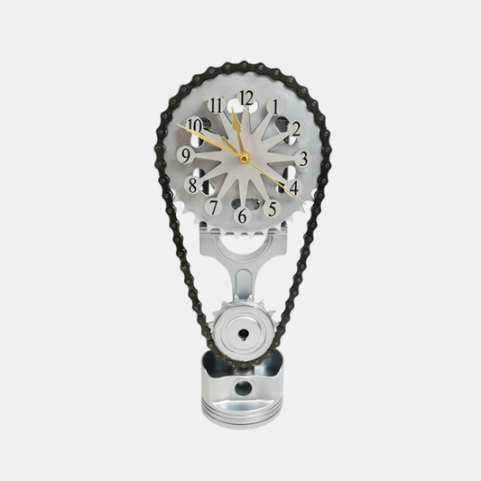 Horloge De Bureau Avec Engrenages Métalliques Mobiles Et Design Industriel Pour Décoration Moderne Clock Electro Paris Argent