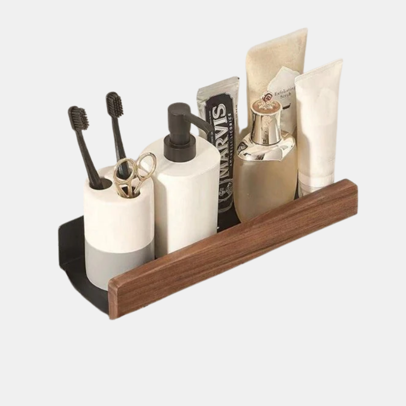 Étagère De Salle De Bain Auto-Adhésive En Bois Massif Rangement Élégant Et Naturel Sans Perçage Black Friday Deal shelves Electro Paris Marron S (20cm)