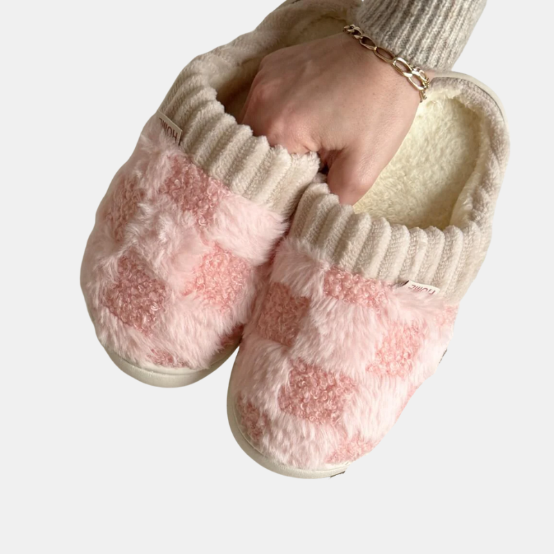 Chaussons Fluffy Nordiques Pour Maison Avec Motif À Carreaux Confortable Et Douillet Slippers Electro Paris Rosa 36-37