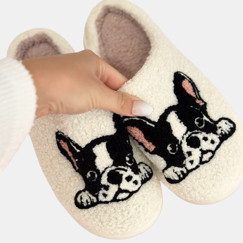Chaussons Douillets Pour Femme Et Homme Avec Motif Boston Terrier Et Semelle Antidérapante Slippers Electro Paris Blanc 36