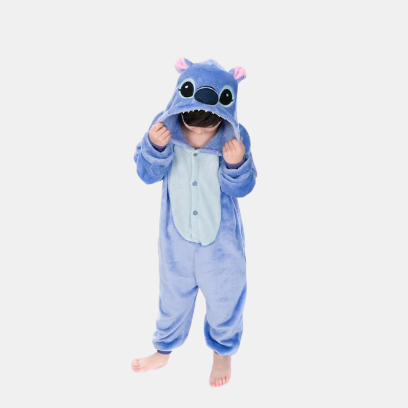 Onesie Enfant Stitch En Flanelle Douce Avec Capuche Et Détails Amusants Costumes Electro Paris Bleu 3 à 4 ans