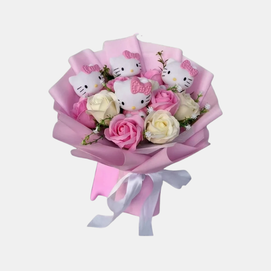 Bouquet De Fleurs Synthétiques Colorées Avec Figurines Hello Kitty Pour Cadeaux Et Décoration Flower bouquet Electro Paris 4 Rosa