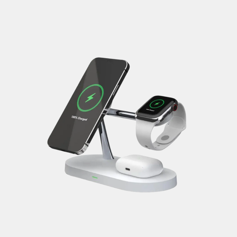 Station De Charge Sans Fil 3 En 1 Avec Port USB-C Supplémentaire Pour Téléphone, Montre Et Écouteurs Wireless charger Electro Paris Blanc
