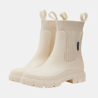 Bottes De Pluie Imperméables Pour Femme En PVC Avec Semelle Antidérapante Et Tige Mi-Mollet Women Boots Electro Paris Beige 36