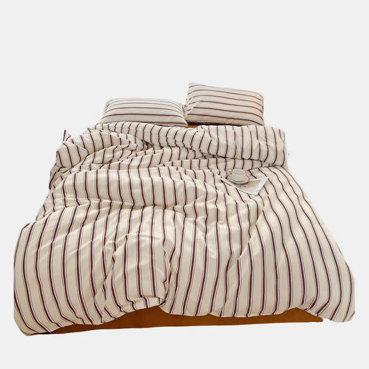 Literie En Coton Rayée Classique Avec Taies Et Draps – Confort Élégant Pour Votre Chambre Bedding Electro Paris Marron Célibataire