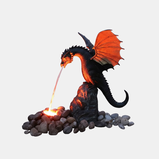 Fontaine De Jardin En Forme De Dragon Sculpté Avec Effet Flamme Réaliste Et Cascade Apaisante Pour Extérieurs Water Fountain Electro Paris Bronze