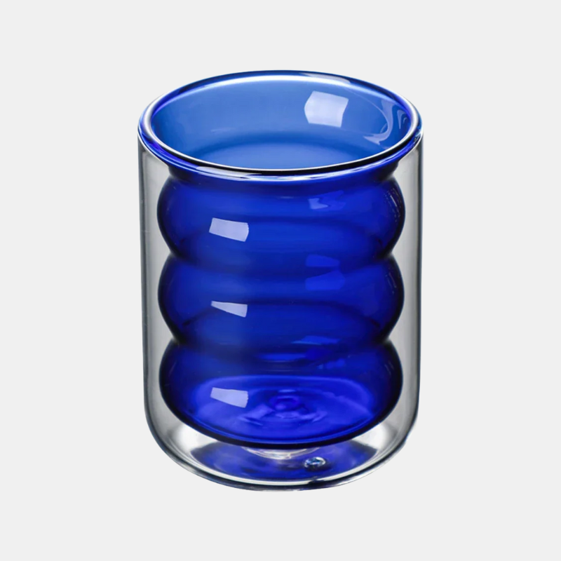 Verre À Double Paroi Avec Design Ondulé Pour Boissons Chaudes Et Froides Cup Electro Paris Bleu