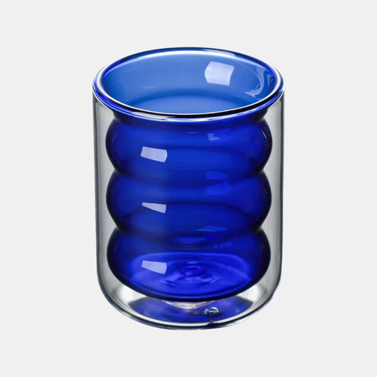 Verre À Double Paroi Avec Design Ondulé Pour Boissons Chaudes Et Froides Cup Electro Paris Bleu