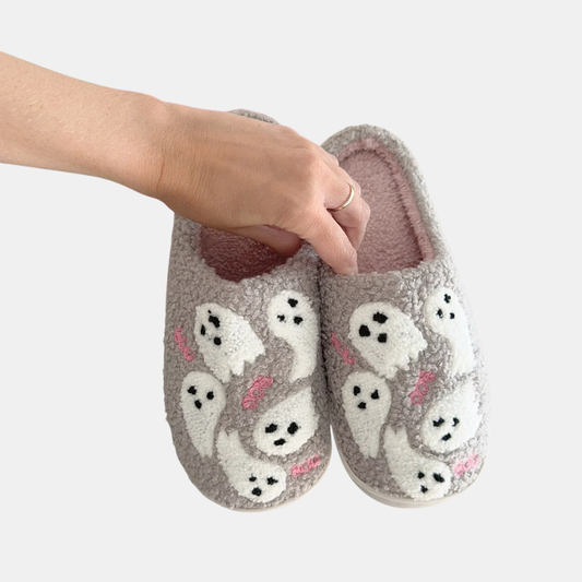 Chaussons Douillets Pour Femme Et Homme Avec Motif Fantômes Et Semelle Antidérapante Nordic Style Slippers Electro Paris Gris 36