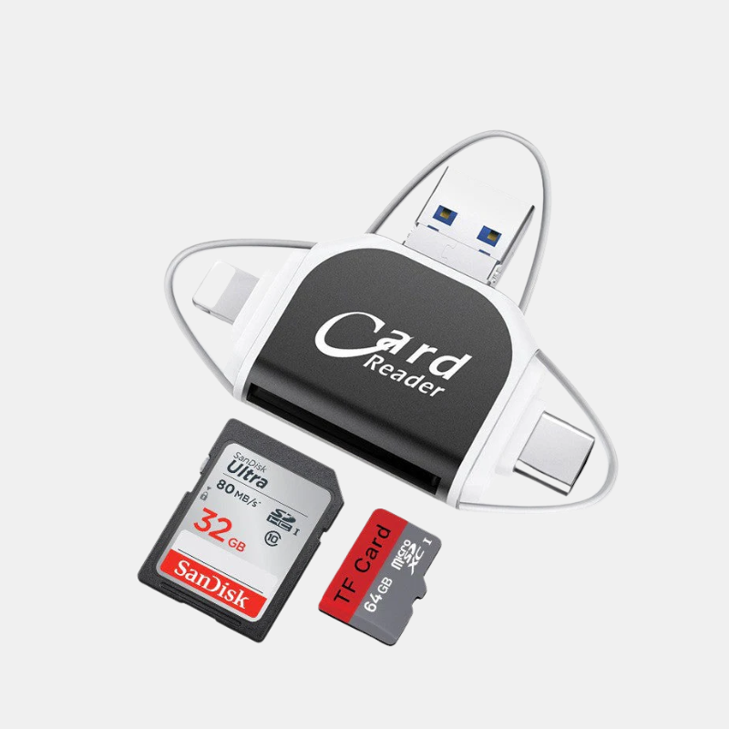 Adaptateur de Carte 4-en-1 Avec Connecteurs Universels Pour Transfert Et Chargement Ultra-Rapides Memory Card Readers Electro Paris Noir