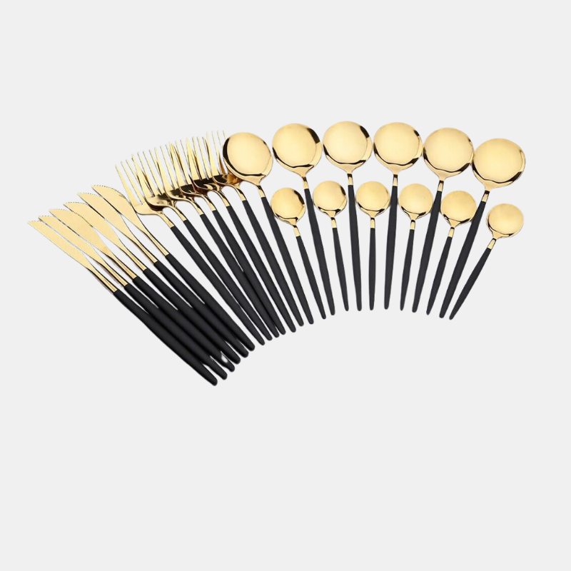 Ensemble De Couverts Noir Et Or Moderne 24 Pièces Pour Repas Élégants Et Quotidiens Flatware Electro Paris Noir