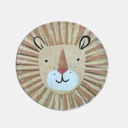Tapis de jeu rond pour enfants Lion Beige – Doux, Confortable et Ludique
