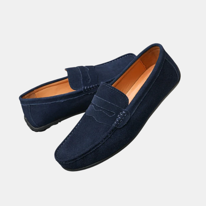 Mocassins homme en daim – cuir véritable, semelle gourmande & style raffiné Flats Electro Paris Bleu Marine 39
