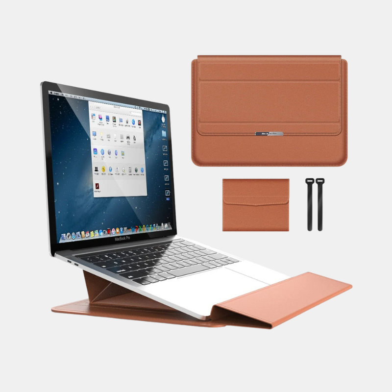 Housse Pour Ordinateur Portable Étanche Résistante Aux Chocs Avec Support Intégré Multifonctionnel Laptop stand Electro Paris Marron 14 pouces