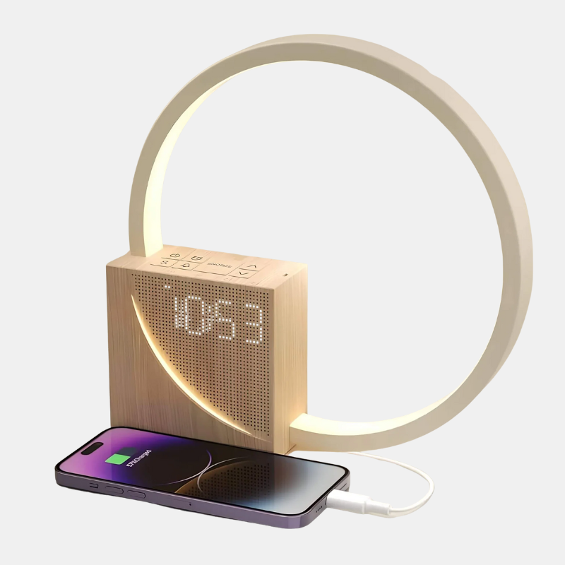 Réveil Lumineux Naturel Simulateur D’Aube Avec Fonction De Charge Et Éclairage D’Ambiance Tablelights Electro Paris Marron clair