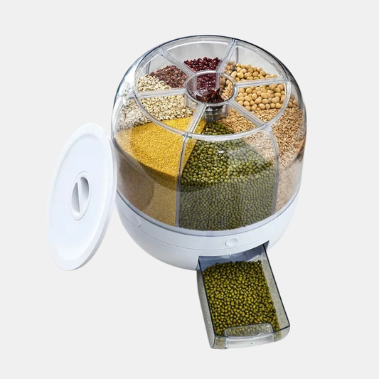 Bac De Rangement Rotatif 360° Pour Riz Et Céréales Avec Distributeur À Compartiments Kitchen Accessories Electro Paris Blanc