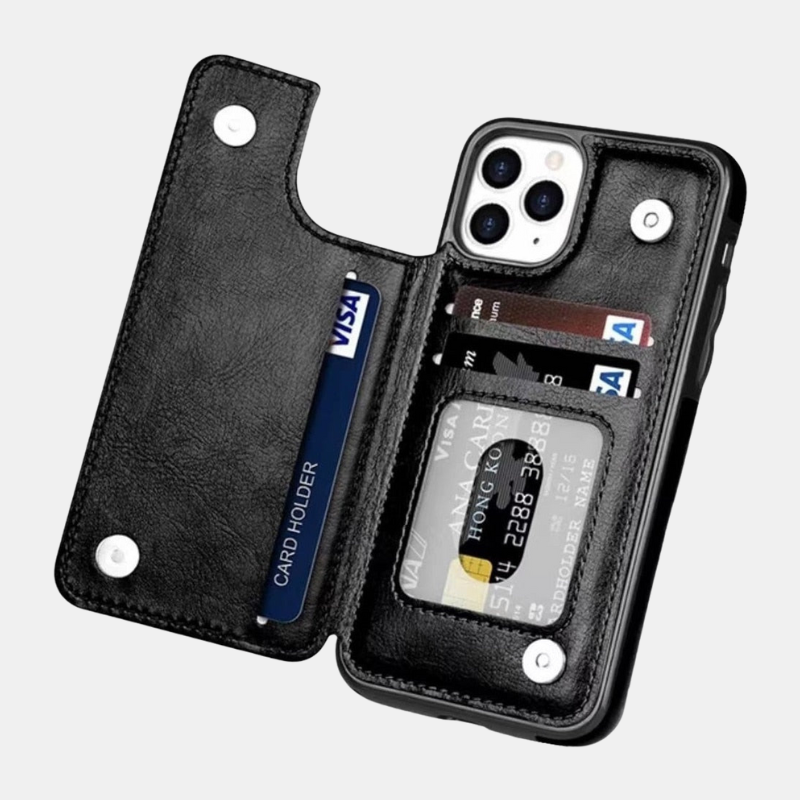 Coque iPhone – Étui en Cuir de Luxe avec Fentes Cartes et Fermeture Magnétique Phone case Electro Paris Noir iPhone 16 Pro Max