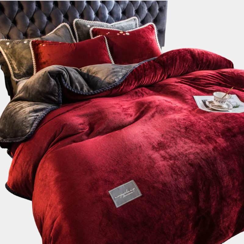 Parure De Lit En Velours Fin Pour Luxe, Confort Ultime Et Sommeil Réparateur Bedding Electro Paris Rouge et gris foncé Reine Ensemble de 4 pièces
