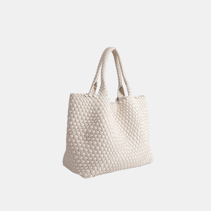 Sac Fourre-Tout Tissé Luxe Elara En Cuir Végétal Pour Style Élégant Et Voyage Quotidien Women's bag Electro Paris Blanc
